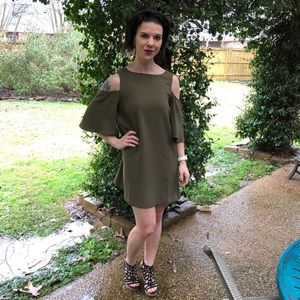 Olive Green Cold Shoulder Umgee Shift Dress